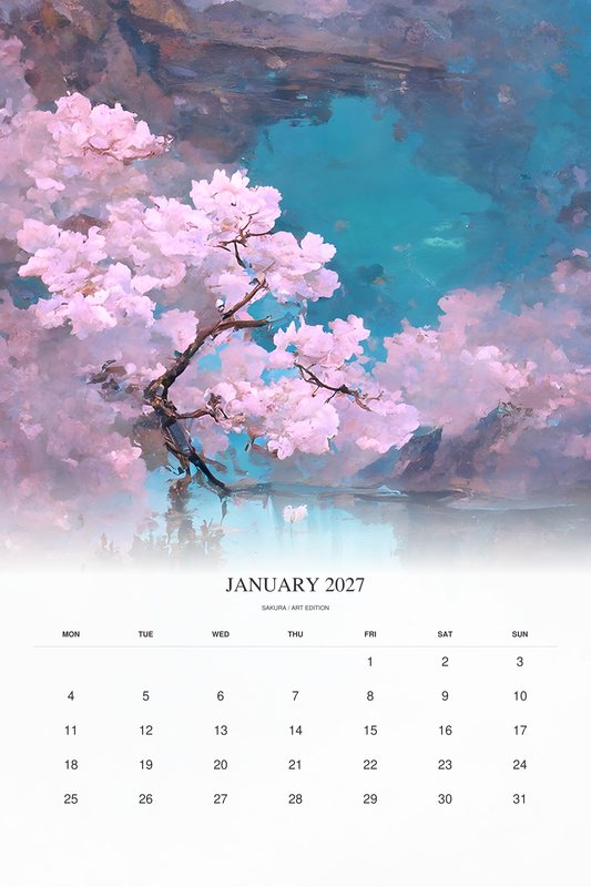 January 2027 page of the Sakura 2027 Art Edition calendar