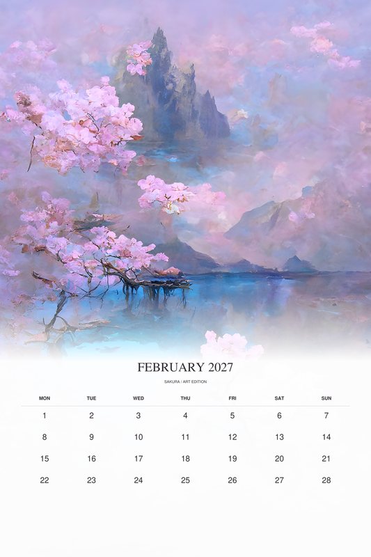 February 2027 page of the Sakura 2027 Art Edition calendar