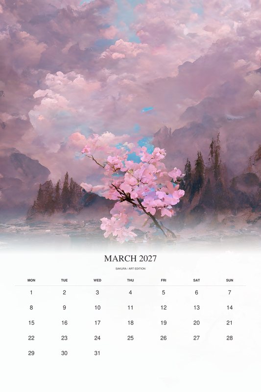 March 2027 page of the Sakura 2027 Art Edition calendar