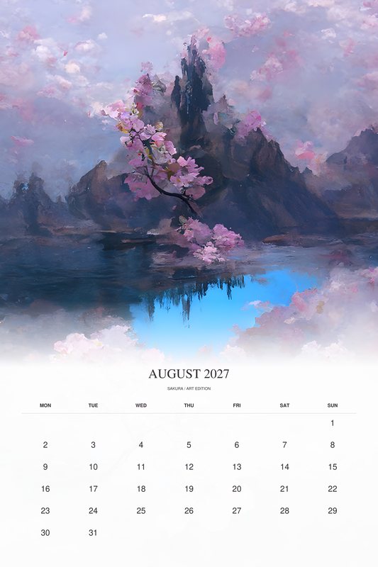 August 2027 page of the Sakura 2027 Art Edition calendar