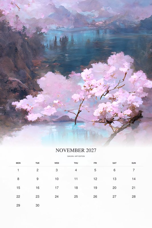 November 2027 page of the Sakura 2027 Art Edition calendar