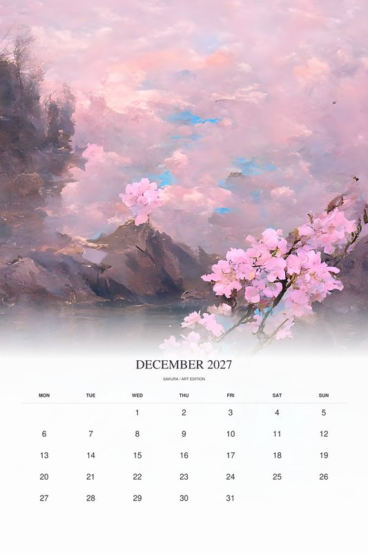 December 2027 page of the Sakura 2027 Art Edition calendar