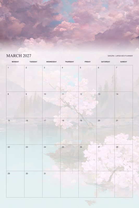 March 2027 page of the Sakura 2027 Large-Box Planner calendar