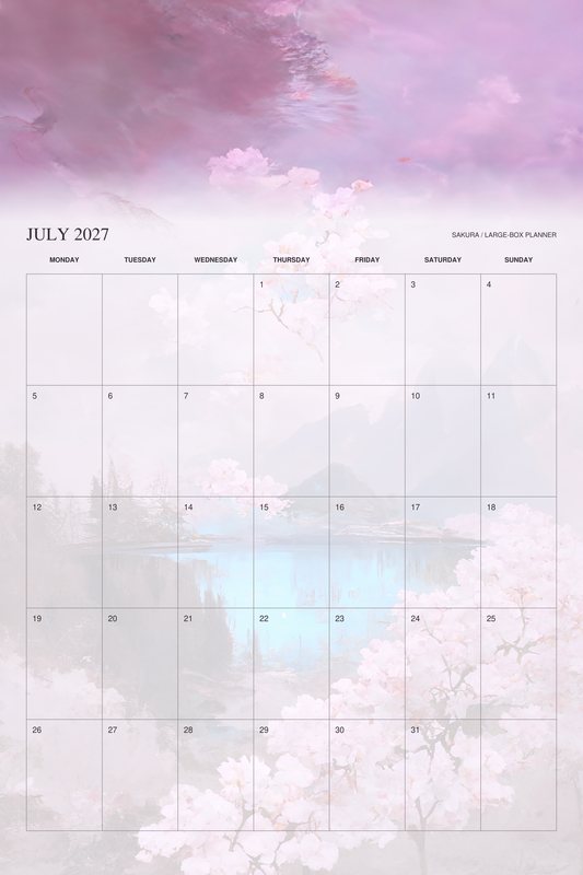 July 2027 page of the Sakura 2027 Large-Box Planner calendar