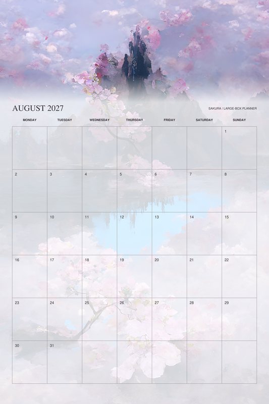 August 2027 page of the Sakura 2027 Large-Box Planner calendar
