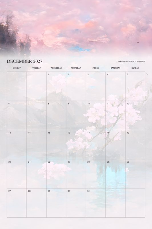 December 2027 page of the Sakura 2027 Large-Box Planner calendar